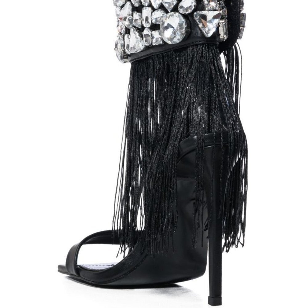 AZALEA " THE RHINESTONE DRAPED  TASSEL SANDAL  " IN BLACK (BRAND NEW !!!!!!!!! - Picture 3 of 7